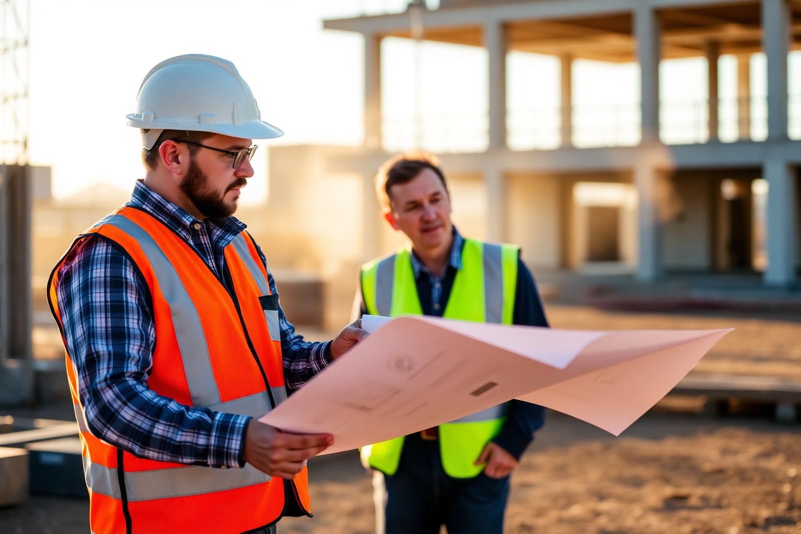 MPE Consulting Group advisor reviewing plans on a government construction project site